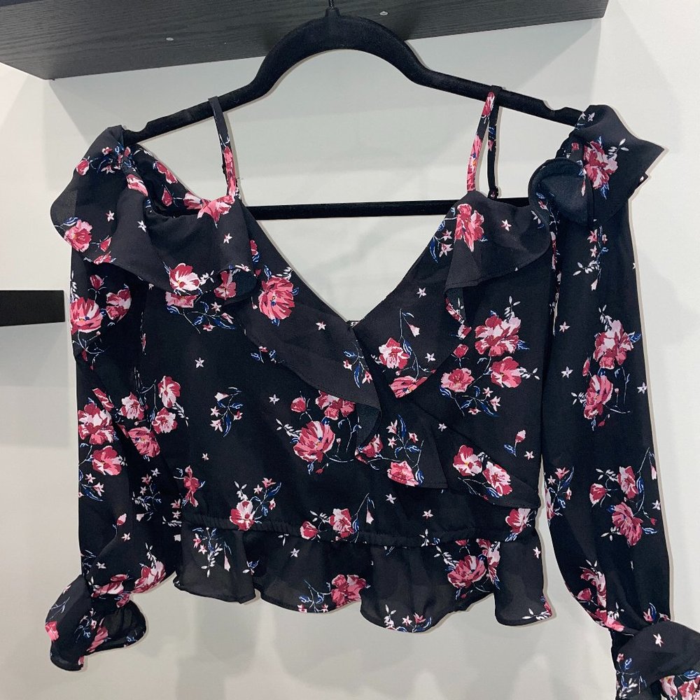 H&M Navy Off The Shoulder Long-Sleeve Blouse